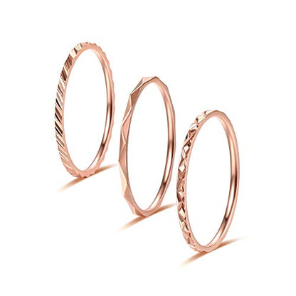KAZITSAN 1mm 3pc Women Men Stainless Steel Rings fashion Plain Band Knuckle Stacking Midi Rings Silver/Rose Gold Wedding Band Comfort Fit - color: RoseGold