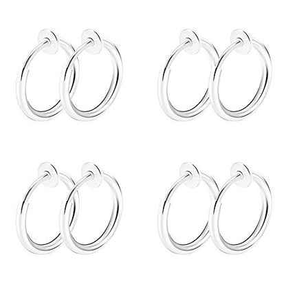 CrazyPiercing 8 pcs of Surgical Steel Clip on Non-Pierced Hoops Fake Nose Lip Ear Rings Piercing - style: silver color