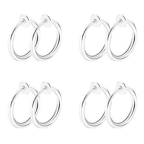 CrazyPiercing 8 pcs of Surgical Steel Clip on Non-Pierced Hoops Fake Nose Lip Ear Rings Piercing - style: silver color