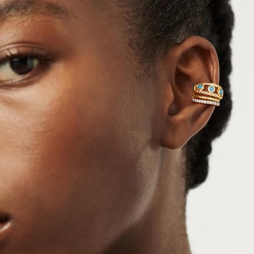 Ear Cuff Earrings for Women 14K Gold Plated Created Turquoise Cubic Zirconia Sparkling Boho Hollow Huggie Ear Cuffs Non Piercing | Clip On Cartilage | Single - color: Turquoise Trio
