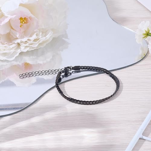 Black Chain Bracelet for Women Men Stainless Steel Cuban Link Bracelet Trendy Dainty Stackable Snake Chain Gift for Birthdays Anniversaries Father's Day Christmas - color: Black