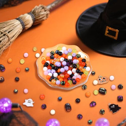 Halloween Beads for Friendship Bracelet Kit,400+ Pcs Halloween Glass Beads and Black Letter Bracelet Making Kit, DIY Crafts for Party - color: Halloween Glass Bead Set