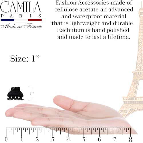 Camila Paris CP3642 French Hair Clip for Women, Small 1 inch Set of 2 Girls Hair Claw Clips Jaw Fashion Durable and Styling Hair Accessories for Women, Strong Hold No Slip Grip, Made in France - color: Black 1" 2PK