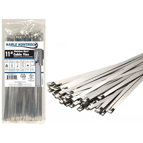 Kable Kontrol Stainless Steel Metal Zip Ties 11 Inch 100 Pcs HD 200Lbs Test | Heavy Duty Steel Cable Ties, Self-locking, Multi-Purpose, Outdoor and Indoor Use, High Temperature, Corrosion Resistant - size: 11" - 200 Lbs - 100 Pcs