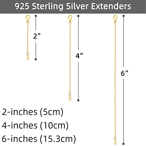 925 Sterling Silver Necklace Extender Gold Necklace Extender Gold Chain Extenders for Necklaces 2", 4", 6" Inches - color: Gold, size: 2 4 6 inch