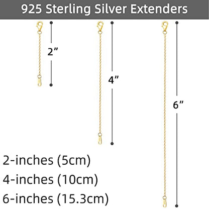 925 Sterling Silver Necklace Extender Gold Necklace Extender Gold Chain Extenders for Necklaces 2", 4", 6" Inches - color: Gold, size: 2 4 6 inch