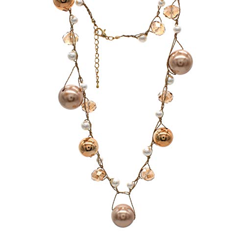 utop JNF Hand made Pearl Statement Necklace for Women Rhinestone Multilayer Crystal Necklaces Chunky Pearl Necklace Large Pearl Necklace and Earrings Set for Mother Mom's gift - color: champagne pearl necklace long