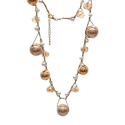 utop JNF Hand made Pearl Statement Necklace for Women Rhinestone Multilayer Crystal Necklaces Chunky Pearl Necklace Large Pearl Necklace and Earrings Set for Mother Mom's gift - color: champagne pearl necklace long