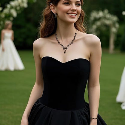 Women's Wedding Jewelry Set for Bride,Prom Bridal Accessories | Bling Crystal,Flower Leaf Cluster,Dangle Earrings Pendant Necklace Set,for Bridesmaid,Party Jewellery - color: 3Pcs-Black Black-Tone