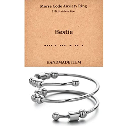 Morse Code Rings for Women, Stainless Steel Spinner Ring Fidget Rings for Anxiety Ring Morse Code Rings Inspirational Gifts Jewelry Women Birthday Graduation Gifts for Best Friends - style: 19 Bestie