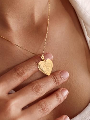 U7 Women Locket Necklace, Heart Photo Lockets Hold Picture, Gift Box Packed | Gold/Silver/Rose Locket Charm, Custom Picture and Engravement Heart Pendant, 20" Chain, Personalized Gift for Mom Wife Friend - color: 03# Gold*2 Heart