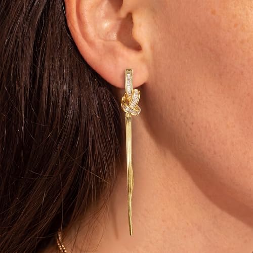 Statement Earrings for Women | Chunky Gold Hoops Rhinestone Thick Hoop Earrings 14K Gold Plated Hypoallergenic - color: gold-long