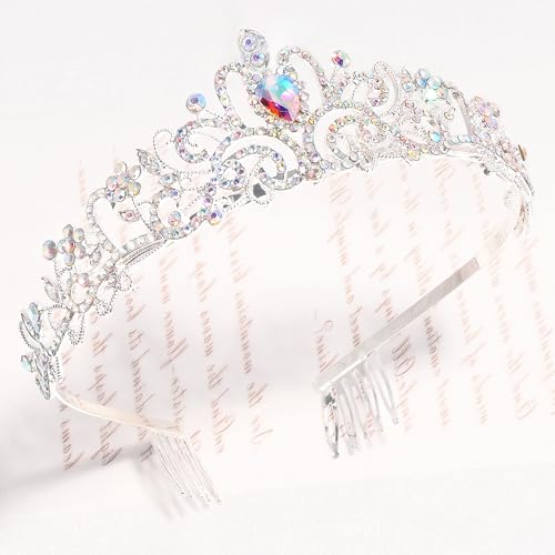 TAROSE Tiaras for Women, Birthday Crown and Sash for Girls | Birthday Sash Sunglasses Outfit, Birthday Gift for Women Girls, Goddess Crown Bride/Halloween/Prom/Party/Costume - color: 1 D. Silver+ab
