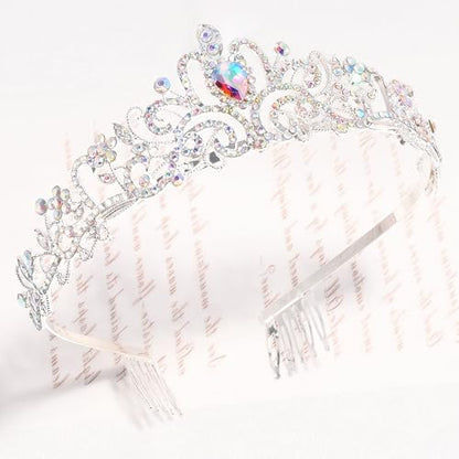 TAROSE Tiaras for Women, Birthday Crown and Sash for Girls | Birthday Sash Sunglasses Outfit, Birthday Gift for Women Girls, Goddess Crown Bride/Halloween/Prom/Party/Costume - color: 1 D. Silver+ab