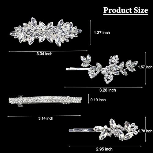 4 Pieces Rhinestone Hair Clips Leaf Wedding Hair Pins Crystal Bobby Pins Silver Bridal Hairpin Barrette for Brides Bridesmaids Flower Girls - color: Silver