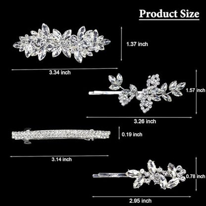 4 Pieces Rhinestone Hair Clips Leaf Wedding Hair Pins Crystal Bobby Pins Silver Bridal Hairpin Barrette for Brides Bridesmaids Flower Girls - color: Silver