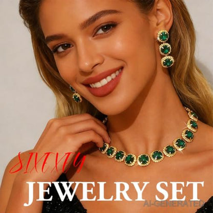 Sixexey Rhinestone Crystal Jewelry Set Green Jewelry for Women | Bridal Wedding Prom Jewelry Accessories for Women
