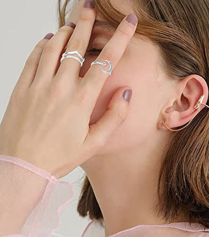 KOHOTA 12PCS Adjustable Knuckle Rings for Women 14K Gold Plated Silver Simple Stacking Rings Pack Open Knot Star Moon Butterfly Dainty Thumb Ring Set for Women - color: 1-Silver color