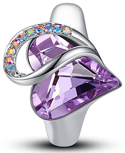 Leafael Infinity Love Women's Adjustable Crystal Heart Ring with Birthstone Crystals Healing Stones, Jewelry Gifts for Women, Birthdays Valentine's Day, Silver-Tone, Open End, Size 6.5-8 - color: 04-June-Recovery-Alexandrite Purple