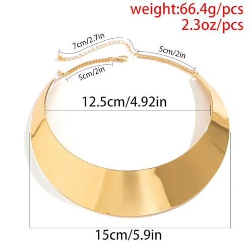 Chunky Gold Necklace Big Statement Chunky Necklace for Women African Tribe Wide Metal Choker Necklaces Jewelry - color: 01 Silver