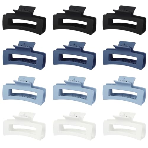Sisiaipu 12 Pcs Medium Hair Clips, 3.5 Inch Square Claw Clips for Thick and Thin Hair - Blue - color: Blue
