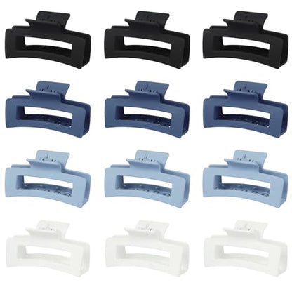 Sisiaipu 12 Pcs Medium Hair Clips, 3.5 Inch Square Claw Clips for Thick and Thin Hair - Blue - color: Blue