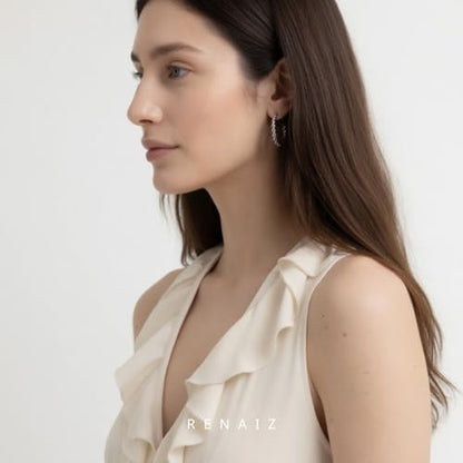 RENAIZ Bold Statement Hoop & Stud Earrings for Women – 14K Gold & Rhodium Plated Maximalist Jewelry, Chunky Geometric Boho Earrings, Hypoallergenic Non-Tarnish Trendy Gift - color: White Gold, style: Twisted Rope