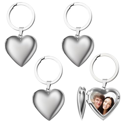 Liliaafar 4 Pcs Silver Stainless Steel Locket Keychains | Keychains That Hold Pictures for Women Mom Chirstmas Gifts - style: Heart