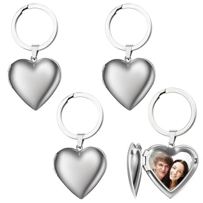 Liliaafar 4 Pcs Silver Stainless Steel Locket Keychains | Keychains That Hold Pictures for Women Mom Chirstmas Gifts - style: Heart