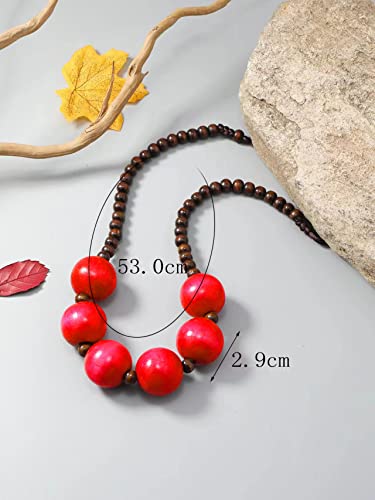 COLORFUL BLING Ethnic Large Chunky Wooden Beaded Necklaces Boho African Statement Necklace Handmade Tribal Collar Choker Bib Jewelry - color: six beads red