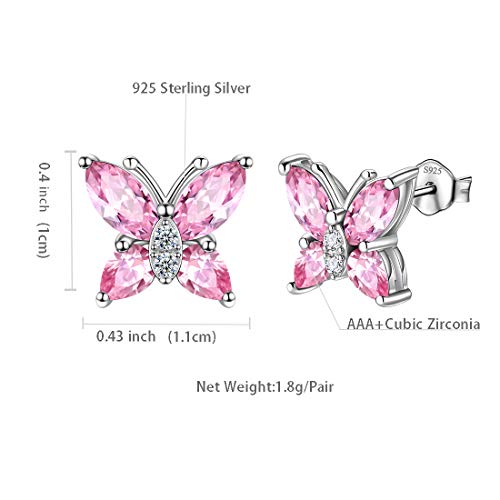 Butterfly Birthstone Stud Earrings - Women 925 Sterling Silver Butterflies Birthstone Stud Earrings Birthday Gift for Women - color: J.October
