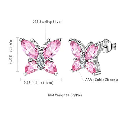 Butterfly Birthstone Stud Earrings - Women 925 Sterling Silver Butterflies Birthstone Stud Earrings Birthday Gift for Women - color: J.October