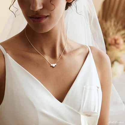 Gold Pearl Necklaces for Women - White Pearls Jewelry Gifts Wedding Bride Bridesmaid Jewelry - color: Gold-Three Pearl