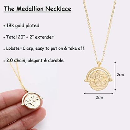 Aobei Pearl 18K Gold Plated Moon Star Lion Evil Eye Love Heart Cross Pendant Necklace Medallion Paperclip Chian Choker Layering Jewery for Women - color: Golden Horse Rider