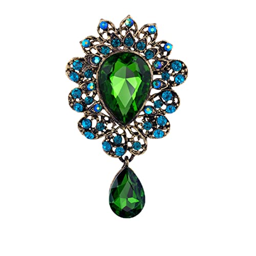 seven wolves Women Crystal Bouquet Brooch Pin All-Match Accessories Rhinestone Brooches and Pins - color: Green A