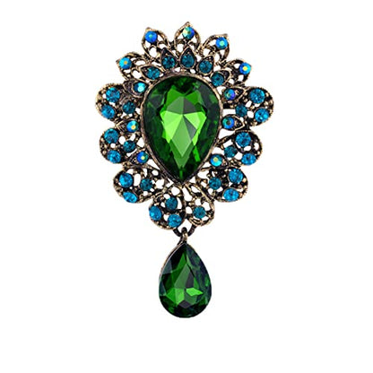 seven wolves Women Crystal Bouquet Brooch Pin All-Match Accessories Rhinestone Brooches and Pins - color: Green A