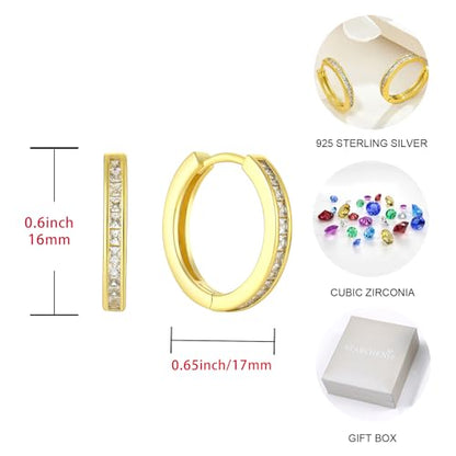 Starchenie Huggie Hoop Earrings for Women 925 Sterling Silver Princess Cut Birthstones Jewelry Gift - color: 14K Gold Plated