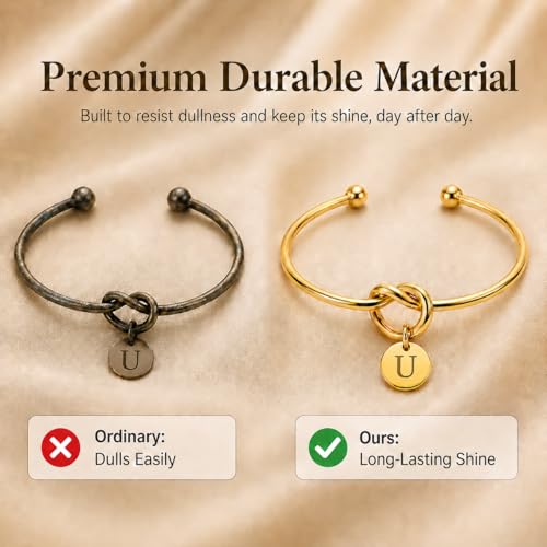 LemonRose Initial Bracelets for Women - Dainty Tie the Knot Letter A-Z 14K Gold Plated for Women Gold Cuff Bracelet for Womens Jewelry Personalized Bridesmaid Proposal Gifts - color: Gold U