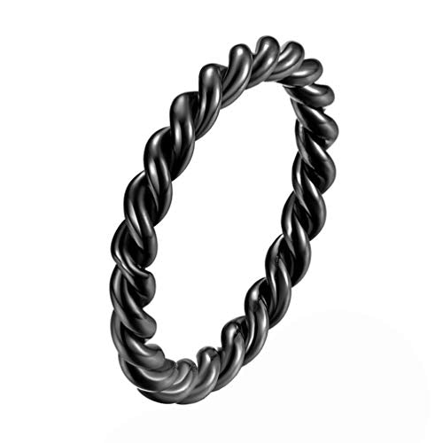 Women's Stainless Steel 1.1mm Rope Thin Wedding Ring Silver Rose Gold Plated Size 4 to 9 - color: 3mm, Black