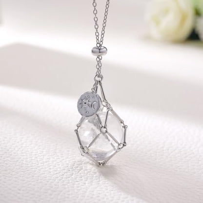 MIXJOY Black Obsidian Crystal Necklace for Women, Sun and Moon Celestial Pendant Protection Gift for Halloween Christmas - style: Clear Quartz Medium