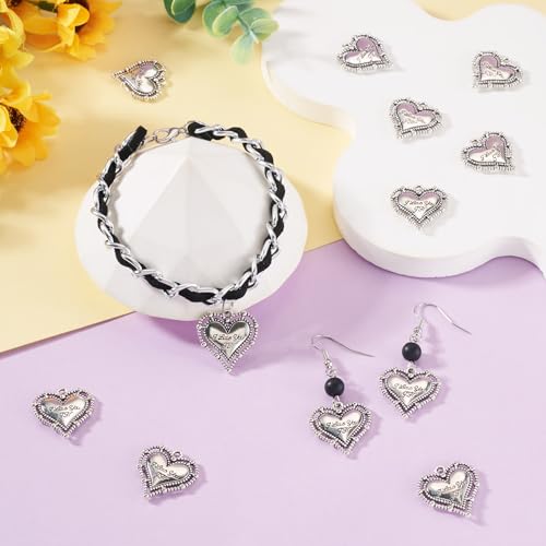 Elecrelive Crystal Heart Charms Rhinestone Heart Pendants Valentine Charms for Necklace Bracelet Earring Wedding Jewelry - color: Antique Silver, 30pcs
