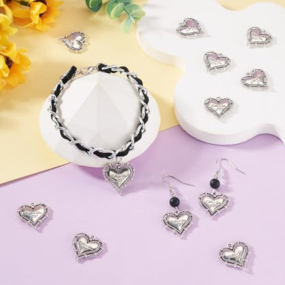 Elecrelive Crystal Heart Charms Rhinestone Heart Pendants Valentine Charms for Necklace Bracelet Earring Wedding Jewelry - color: Antique Silver, 30pcs