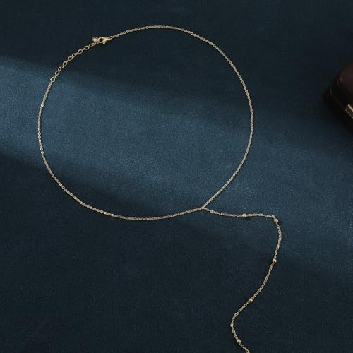 BERISO 14K Gold Plated Body Chain for Women - Sexy Waist Beads Chain, Adjustable Beach Body Jewelry, Elegant Bikini Belly Chain, Boho Festival Layered Body Jewelry (26.5-33 Inch) - style: Body Chain-E