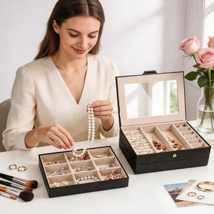 Stackable Jewelry Organizer Trays, 3-Layer jewelry drawer organizer, Perfect for Women and Girls to Store Necklaces, Rings, Bracelets, Earrings, Watches with Removable Dividers for Dresser & Vanity