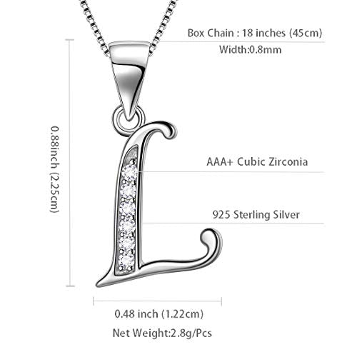 Aurora Tears Letter Necklace Initial 925 Sterling Silver Alphabet Pendant Crystal Name Gift Women Cubic Zirconia Jewelry - color: L