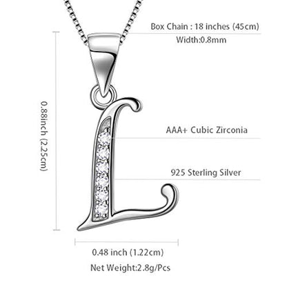 Aurora Tears Letter Necklace Initial 925 Sterling Silver Alphabet Pendant Crystal Name Gift Women Cubic Zirconia Jewelry - color: L