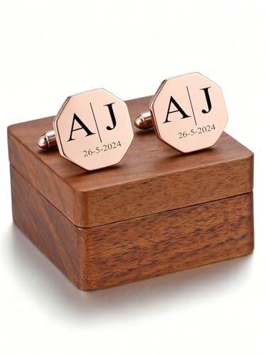 PiercingJ Custom Cufflinks for Men, Personalized Monogram Cufflinks for Groomsmen, Personalized Initial Cuff Links Wedding Gifts for Groom, Groomsmen, Father of Bride, Best Men Husband Dad - color: rose gold