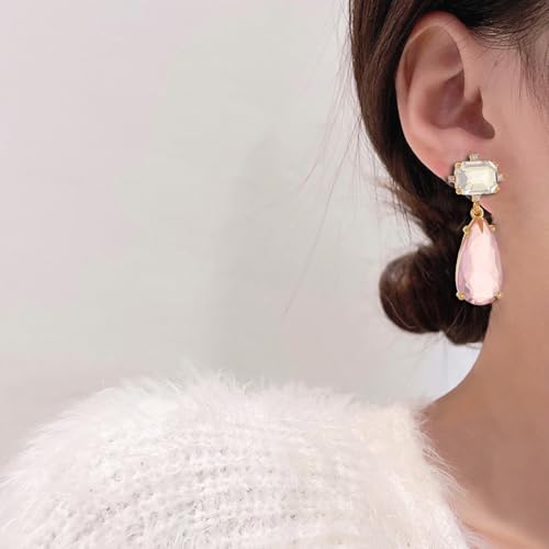 Crystal Earrings CXUEMH Teardrop Earrings for Women Blue and Green Dangle Earrings Elegant Earrings for Prom Emerald Green Earrings Formal Jewelry Crystal Drop Earrings - color: white and pink