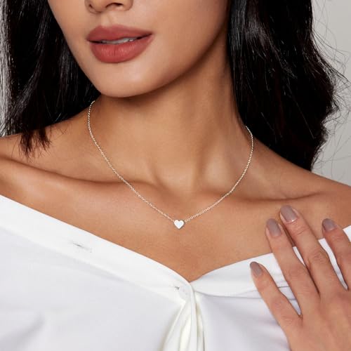 HERIER Cute Heart Necklace Dainty 18k Gold Plated Tiny Heart Pendant Choker Necklaces Small Gold Love Open Heart Chain Necklace for Women Simple Gold Necklace for Women Trendy Jewelry - color: Tiny Heart Necklace-Silver