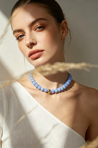 Boho Colorful Chunky Beaded Necklace for Women Trendy Resin Statement Choker Necklaces Summer Beach Style Womens Vacation Fashion Jewelry Gifts Accessories - color: Blue-2